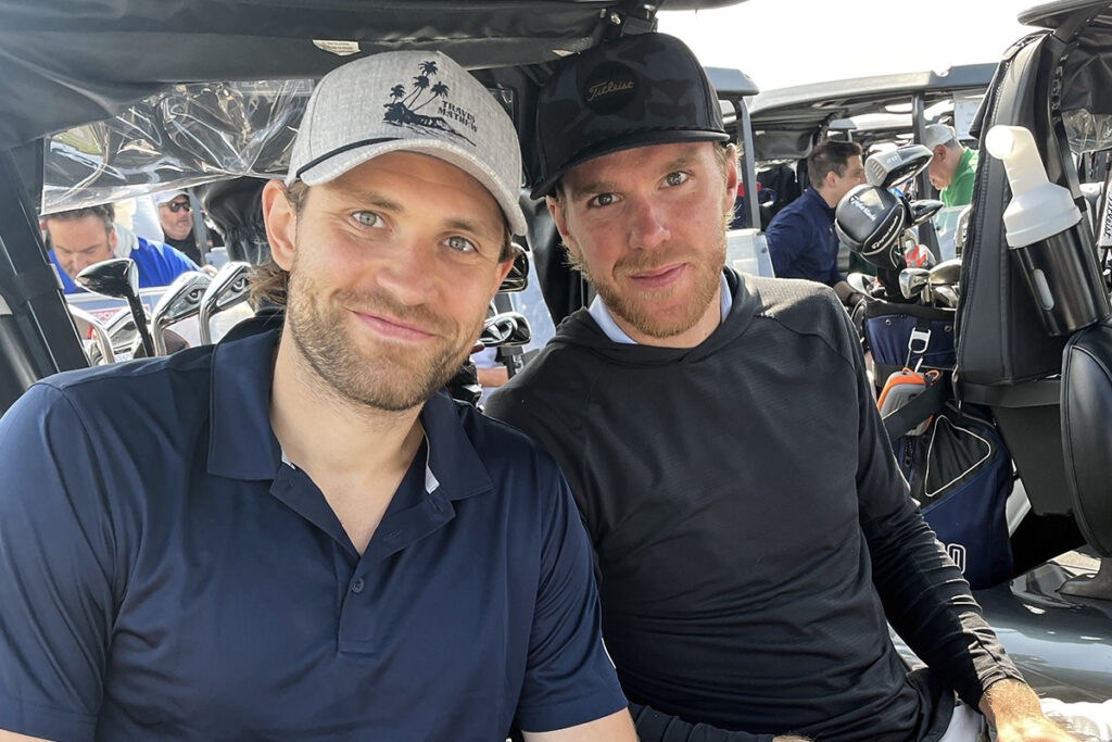 Connor McDavid and Leon Draisaitl at the 2023 Zach Hyman Celebrity Classic