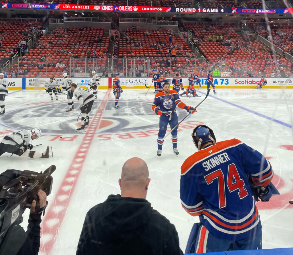 German couple gets unforgettable Oilers playoff hockey experience 6 S N Draisaitl Warm up Cropped