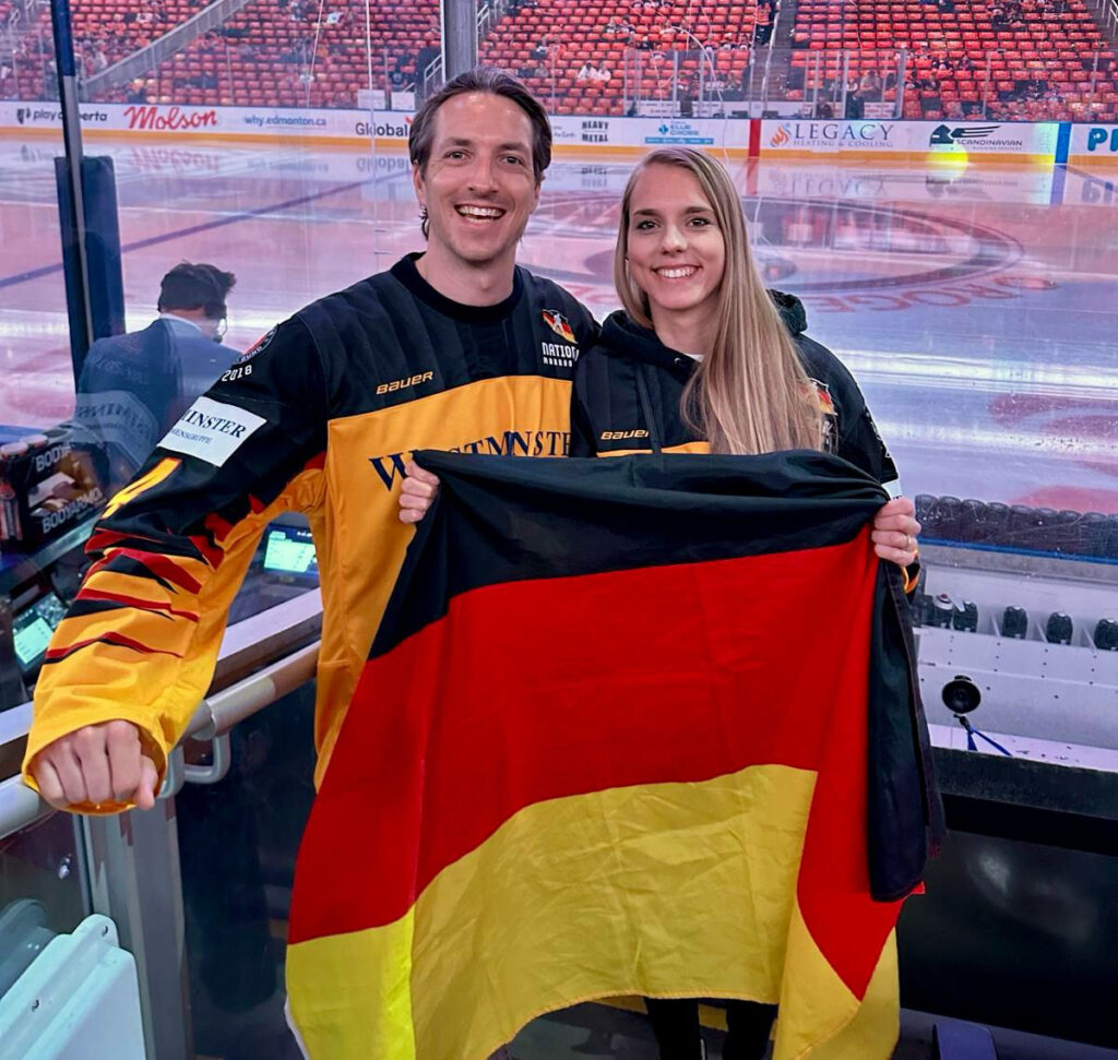 German couple gets unforgettable Oilers playoff hockey experience 5 SN Bench Warm up Cropped